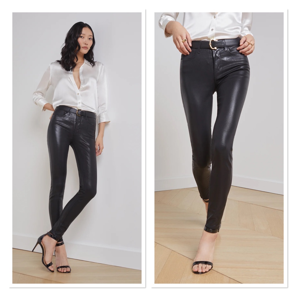 L’agence Marguerite Black Coated Jean High Rise Skinny Faux Leather 27 Modal